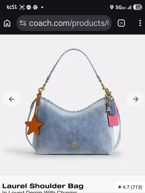 Coach Laurel Shoulder Bag in Light Indigo Denim with Charms